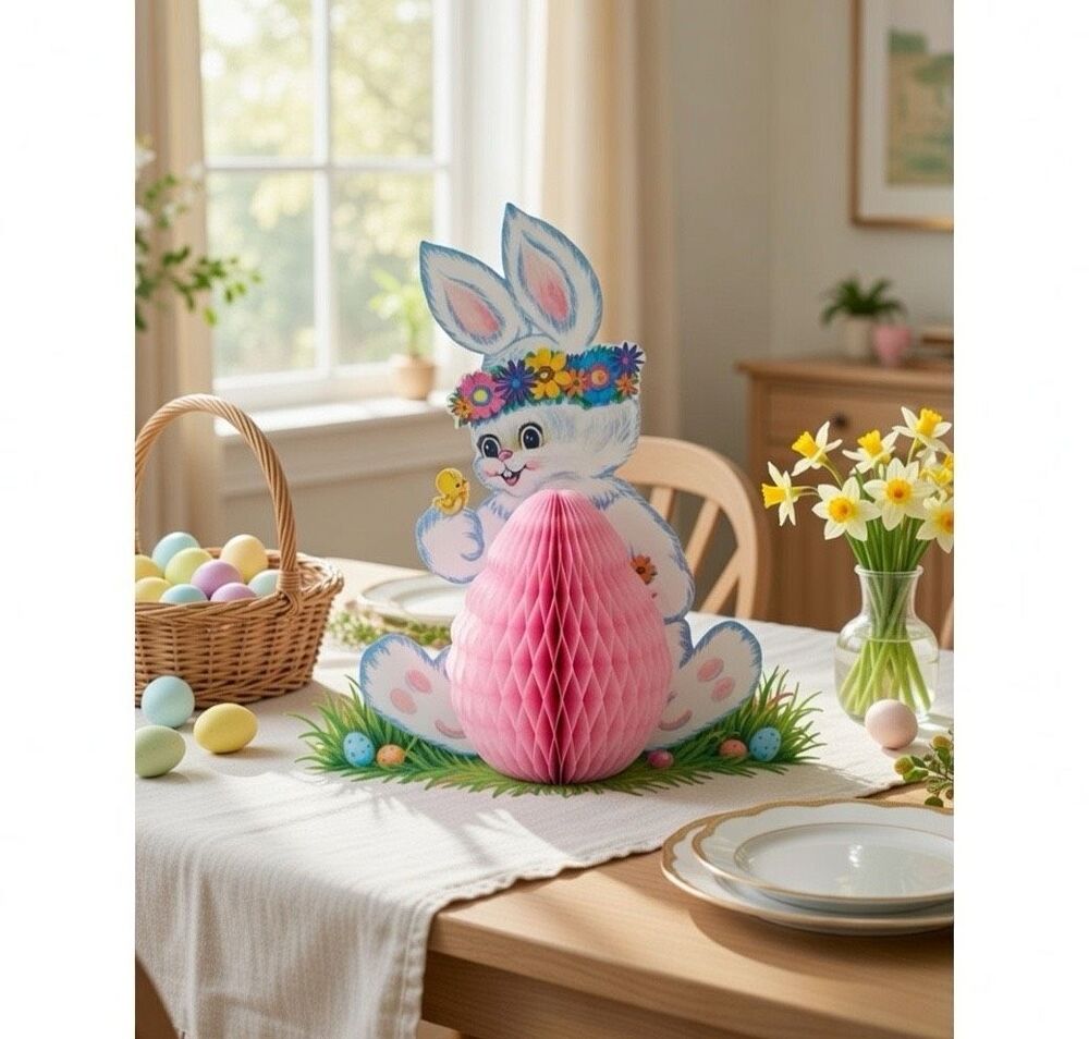 Tissue Easter Bunny Centerpiece Hippy Rabbit Beistle Honeycomb New vintage